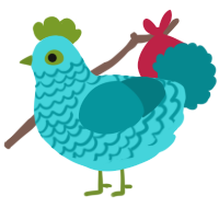 Caesar, a aqua and teal chicken with a lace pattern