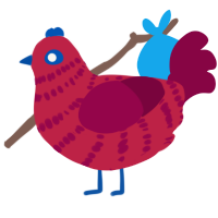 Big Red, a crimson and maroon chicken with a bar pattern