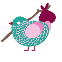 Gibbles, a turquoise and pink chicken with a lace pattern