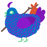 Bruno, a sapphire and violet chicken with a lace pattern