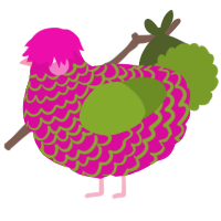 Water Melon Gum, a fuchsia and chartreuse chicken with a lace pattern