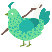 Ionic, a spring and turquoise chicken with a speckle pattern