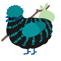 Lilja, a sable and teal chicken with a bar pattern