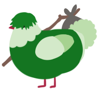 Gloob, a leaf and gluppy chicken with a head pattern