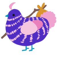 Nigel, a indigo and pink chicken with a bar pattern
