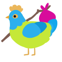 A lime and sky chicken with a head pattern