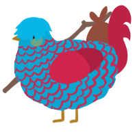 Froot, a cerulean and crimson chicken with a lace pattern