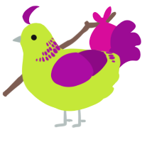 Ethan, a lime and plum chicken with a neck-band pattern