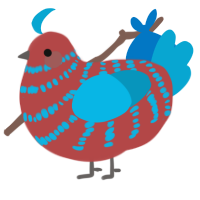 Bomb Pop, a red and cerulean chicken with a bar pattern