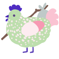 Celes, a gluppy and rose chicken with a speckle pattern