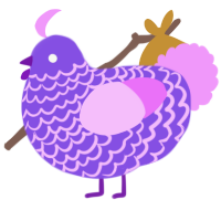 3, a blurple and lavender chicken with a lace pattern
