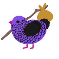 Poppy, a blurple and sable chicken with a lace pattern