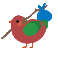 honeycrisp apple, a red and viridian chicken with a neck-band pattern