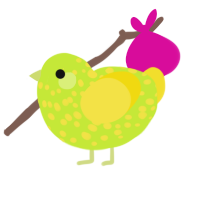 Hazard, a lime and yellow chicken with a speckle pattern
