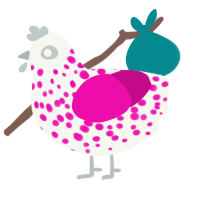 (unnamed), a white and fuchsia chicken with a speckle pattern