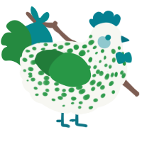 A white and viridian chicken with a speckle pattern