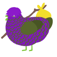 walks, a violet and olive chicken with a lace pattern