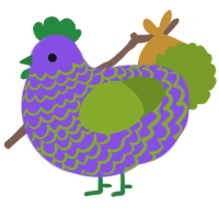 Grape Scott, a blurple and chartreuse chicken with a lace pattern