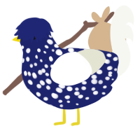 A navy and white chicken with a speckle pattern