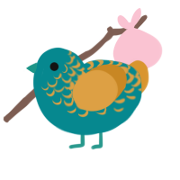 anchor, a teal and orange chicken with a half-lace pattern