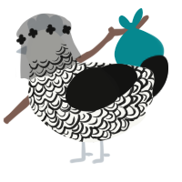 diana, a white and black chicken with a double-lace pattern
