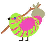 P4RTY, a grass and fuchsia chicken with a bar pattern