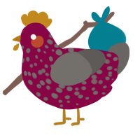A maroon and grey chicken with a speckle pattern