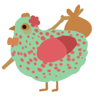 Bikini Bottom, a cerulean and fuchsia chicken with a speckle pattern