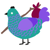 A turquoise and blurple chicken with a lace pattern