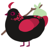 Vauv, a sable and crimson chicken with a neck-speckle pattern