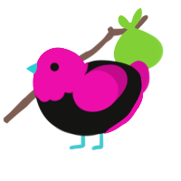 Chromakey, a black and fuchsia chicken with a head pattern