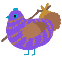 A blurple and brown chicken with a bar pattern