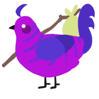 A amethyst and indigo chicken with a half-bar pattern