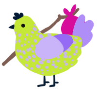 Fizzy, a lime and lilac chicken with a speckle pattern