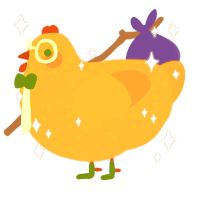 squishy, a orange and ochre chicken with a speckle pattern