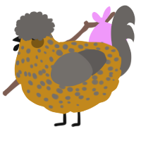 Dusty, a ochre and grey chicken with a speckle pattern