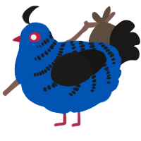 A ultramarine and sable chicken with a half-bar pattern