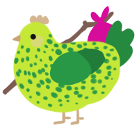 A lime and viridian chicken with a speckle pattern