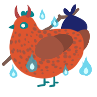 King Caliente, a vermilion and russet chicken with a speckle pattern