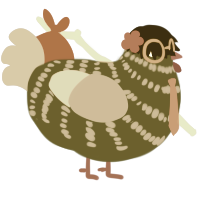 Chickpea, a pink and brown chicken with a bar pattern