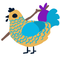A honey and cerulean chicken with a lace pattern