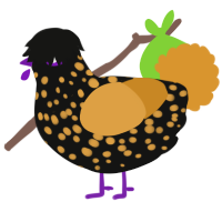A black and orange chicken with a speckle pattern