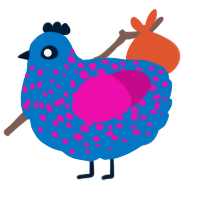 A sapphire and fuchsia chicken with a speckle pattern