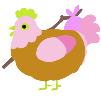 A ochre and pink chicken with a head pattern