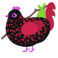 Sims Urbz, a black and crimson chicken with a speckle pattern