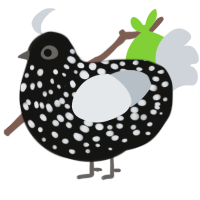 Holstein, a black and mist chicken with a speckle pattern