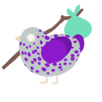Cake Pop, a silver and violet chicken with a speckle pattern