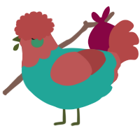 Juice, a turquoise and red chicken with a head pattern