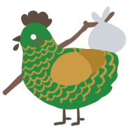 Clover, a viridian and gold chicken with a lace pattern