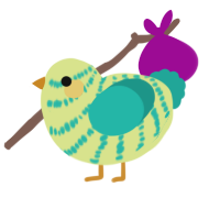 (unnamed), a lemon and turquoise chicken with a bar pattern